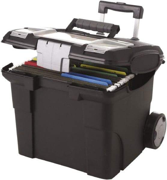 Storex - 1 Compartment, 15" Wide x 30" High x 16.38" Deep, Portable Storage Box - Metal & Plastic, Black - Industrial Tool & Supply