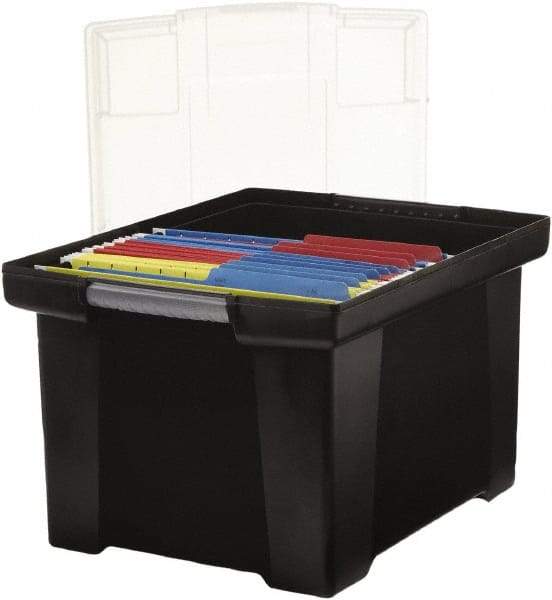 Storex - 1 Compartment, 18-1/2" Wide x 10-7/8" High x 14-1/4" Deep, Portable Storage Box - Plastic, Black/Clear - Industrial Tool & Supply