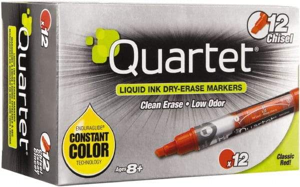 Quartet - Red, Chisel Tip, Dozen EnduraGlide Dry Erase Markers - For Use with Dry Erase Marker Boards - Industrial Tool & Supply