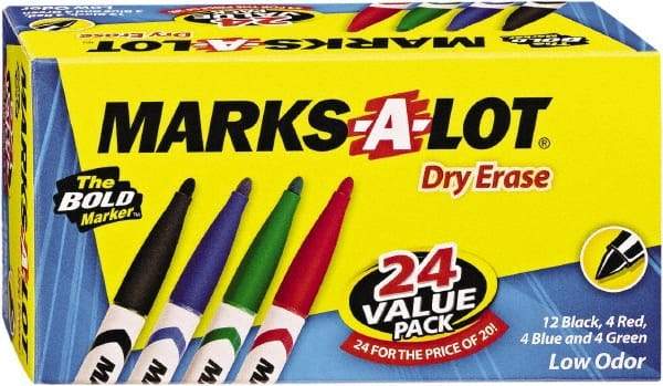 Marks-A-Lot - Assorted Colors, Pen Style, Bullet Tip, 24 Set Dry Erase Markers - For Use with Dry Erase Marker Boards - Industrial Tool & Supply
