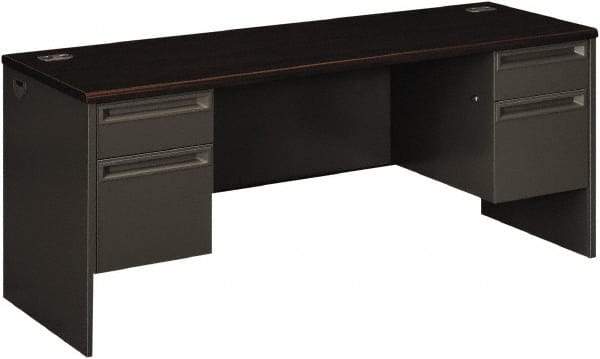 Hon - 72" Long x 29-1/2" High x 24" Deep, 4 Drawer Kneespace Credenza - Mahogany/Charcoal (Color), Metal - Industrial Tool & Supply