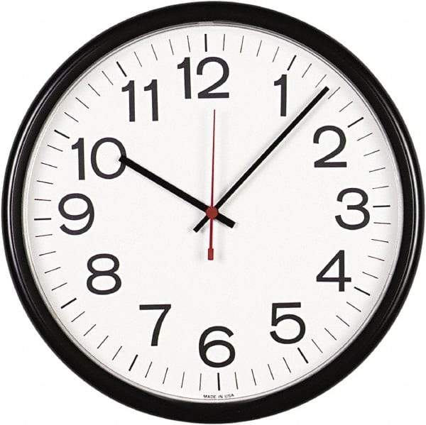 UNIVERSAL - White Face, Dial Wall Clock - Analog Display, Black Case, Runs on AA Battery - Industrial Tool & Supply