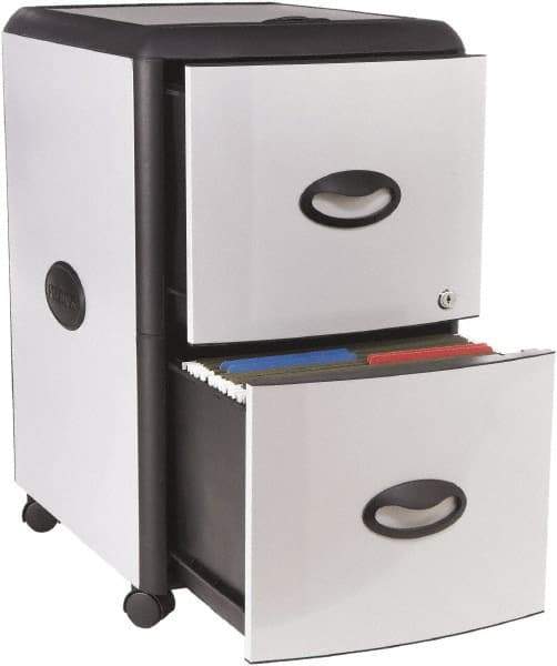 Storex - 19" Wide x 23" High x 15" Deep, 2 Drawer Mobile Pedestal - Plastic/Steel, Silver/Black - Industrial Tool & Supply