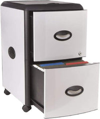 Storex - 19" Wide x 23" High x 15" Deep, 2 Drawer Mobile Pedestal - Plastic/Steel, Silver/Black - Industrial Tool & Supply