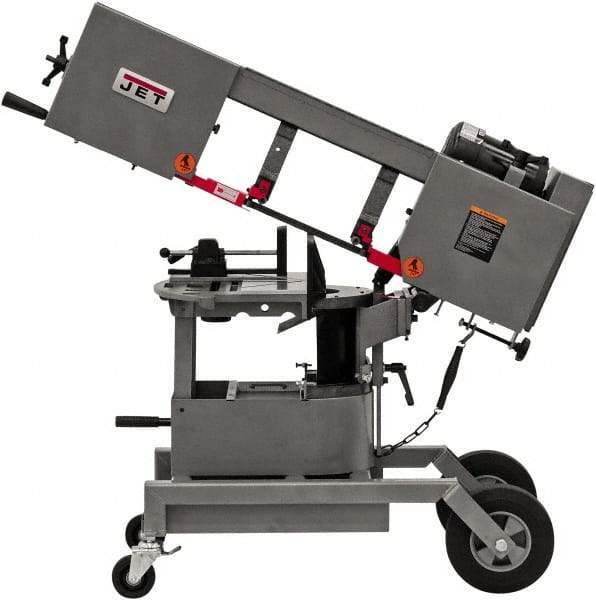 Jet - 6-1/2 x 8" Max Capacity, Manual Step Pulley Horizontal Bandsaw - 64, 132 & 247 SFPM Blade Speed, 115/230 Volts, 90°, 3/4 hp, 1 Phase - Industrial Tool & Supply