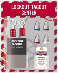 NMC - Equipped Acrylic Tag & Padlock/Hasp Station - 16" Wide x 20" High x 4" Deep, Red, White, Blue, Black - Industrial Tool & Supply