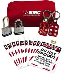 NMC - 5 Piece Lockout Tagout Kit - Keyed Differently, Comes in Pouch - Industrial Tool & Supply