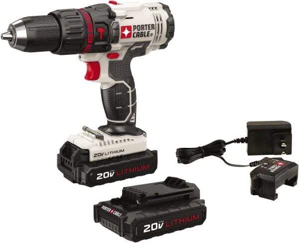 Porter-Cable - 20 Volt 1/2" Keyless Chuck Cordless Hammer Drill - 0 to 25,500 BPM, 0 to 1,500 RPM, Reversible - Industrial Tool & Supply