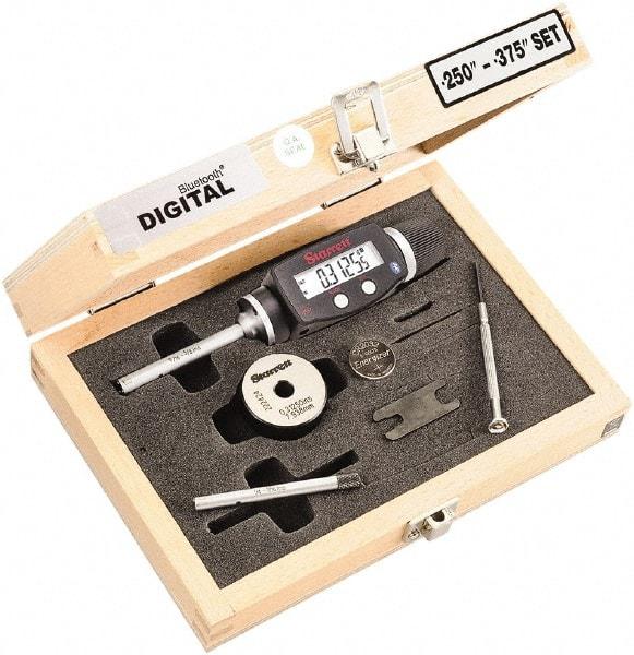 Starrett - 6 to 10mm, 58mm Gage Depth, 0.001mm Resolution, Friction Thimble, IP65 Electronic Inside Hole Micrometer Set - Accurate to 0.004mm, 1 Head, 2 Anvils, 1 Setting Ring, Data Output, Instant Inch/Millimeter Conversion - Industrial Tool & Supply