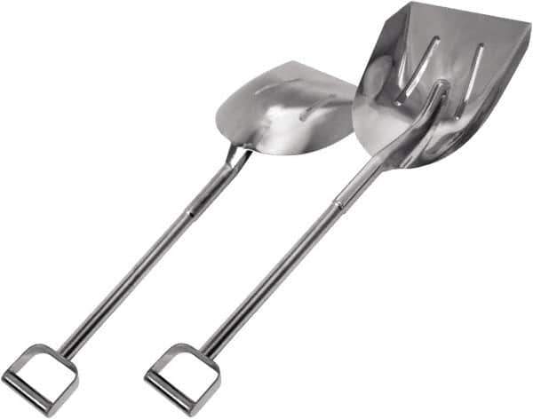 SANI-LAV - 15-1/2" High x 11-1/2" Wide Round Steel Shovel - 24-1/2" Long Steel D-Grip Handle, No Step - Industrial Tool & Supply