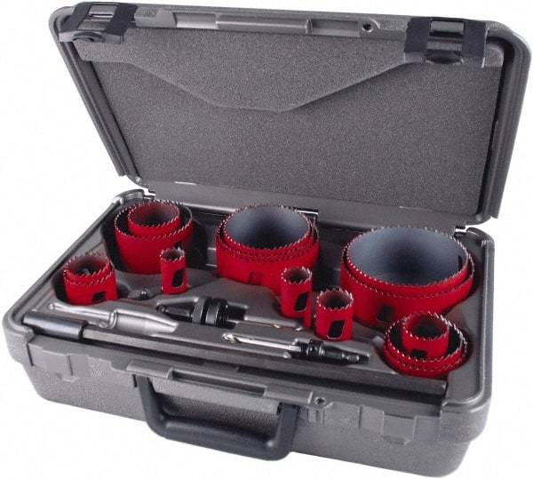 M.K. MORSE - 19 Piece, 3/4" to 4-1/2" Saw Diam, Industrial Hole Saw Kit - Bi-Metal, Toothed Edge, Pilot Drill Model No. MAPD301, Includes 5 Hole Saws - Industrial Tool & Supply
