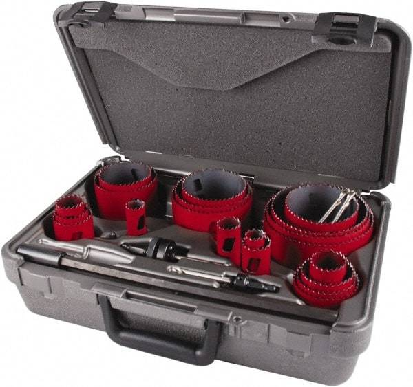 M.K. MORSE - 25 Piece, 3/4" to 4-3/4" Saw Diam, Contractor's Hole Saw Kit - Bi-Metal, Toothed Edge, Pilot Drill Model No. MAPD301, Includes 5 Hole Saws - Industrial Tool & Supply