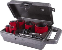 M.K. MORSE - 11 Piece, 3/4" to 2-1/2" Saw Diam, General Purpose Hole Saw Kit - Bi-Metal, Toothed Edge, Pilot Drill Model No. MAPD301, Includes 3 Hole Saws - Industrial Tool & Supply
