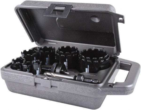 M.K. MORSE - 11 Piece, 3/4" to 2-1/2" Saw Diam, Hole Saw Kit - Carbide Grit, Gulleted Edge, Pilot Drill Model No. MAPD301, Includes 3 Hole Saws - Industrial Tool & Supply