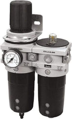 Parker - 1" NPT Port Heavy-Duty 2 Piece Filter/Regulator-Lubricator FRL Unit - Polypropylene Bowl, 340 SCFM, 254 Max psi, 13-1/2" High, Automatic Drain - Industrial Tool & Supply
