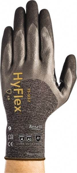 Ansell - Size L (9), ANSI Cut Lvl A2, Abrasion Lvl 4, Nitrile/Polyurethane Coated HPPE Fiber Cut Resistant Gloves - 9.7638" Long, Palm, Fingers & Knuckles Coated, Spandex & Dyneema/Nylon Lining, Knit Wrist, Gray/Black, Paired - Industrial Tool & Supply
