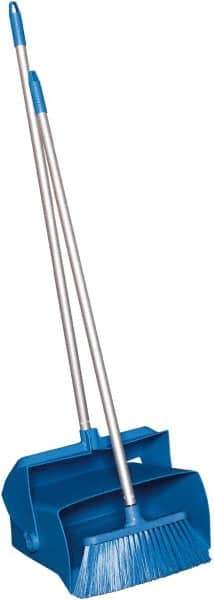 Remco - 14" Wide x 7-1/8" Deep x 47-1/2" High Upright Dustpan with Broom - Plastic Body, 37" Aluminum Handle, Blue - Industrial Tool & Supply