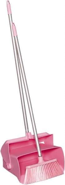 Remco - 14" Wide x 7-1/8" Deep x 47-1/2" High Upright Dustpan with Broom - Plastic Body, 37" Aluminum Handle, Pink - Industrial Tool & Supply