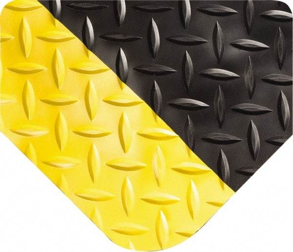 Wearwell - 12' Long x 3' Wide, Dry Environment, Anti-Fatigue Matting - Black with Yellow Borders, Vinyl with Urethane Sponge Base, Beveled on All 4 Sides - Industrial Tool & Supply