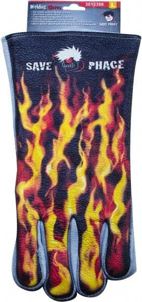 Save Phace - Size L Cotton Lined Leather Heat Resistant Glove - 14" OAL, Band Cuff, Wing Thumb, For General Welding - Industrial Tool & Supply