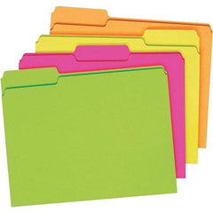 Pendaflex - 9-1/2 x 11-5/8", Letter Size, Assorted Glow, File Folders with Top Tab - 11 Point Stock, Assorted Tab Cut Location - Industrial Tool & Supply