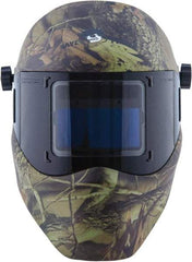 Save Phace - 3.82" Window Width x 1.85" Window Height, 4, 9 to 13 Shade Auto-Darkening Lens, Fixed Front Welding Helmet - Camouflage, Nylon Green Lens - Industrial Tool & Supply