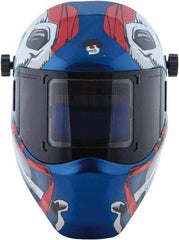 Save Phace - 3.82" Window Width x 1.85" Window Height, 4, 9 to 13 Shade Auto-Darkening Lens, Fixed Front Welding Helmet - Red/White/Blue, Nylon Green Lens - Industrial Tool & Supply