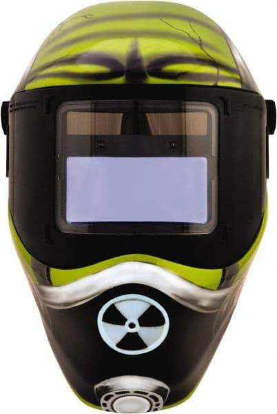 Save Phace - 4.33" Window Width x 3.54" Window Height, 4, 9 to 13 Shade Auto-Darkening Lens, Fixed Front Welding Helmet - Green/Black, Nylon Green Lens - Industrial Tool & Supply