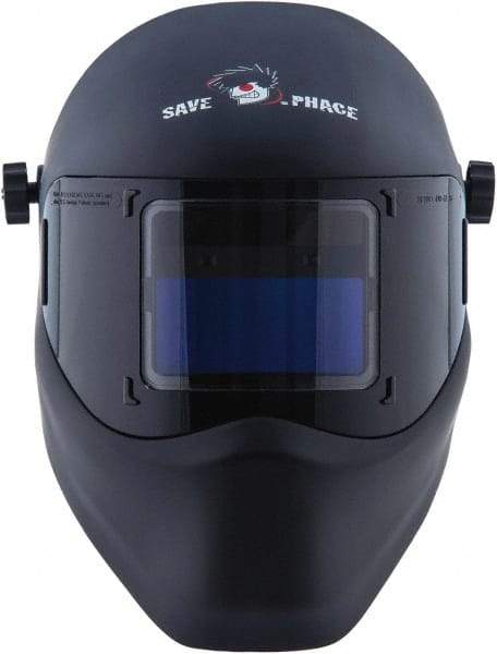 Save Phace - 3.82" Window Width x 1.85" Window Height, 4, 9 to 13 Shade Auto-Darkening Lens, Fixed Front Welding Helmet - Black, Nylon Green Lens - Industrial Tool & Supply