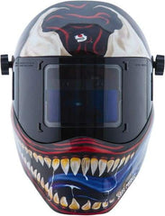 Save Phace - 3.82" Window Width x 1.85" Window Height, 4, 9 to 13 Shade Auto-Darkening Lens, Fixed Front Welding Helmet - Red/White/Blue/Silver, Nylon Green Lens - Industrial Tool & Supply