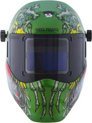 Save Phace - 3.82" Window Width x 1.85" Window Height, 4, 9 to 13 Shade Auto-Darkening Lens, Fixed Front Welding Helmet - Green/Blue/Yellow/Red, Nylon Green Lens - Industrial Tool & Supply