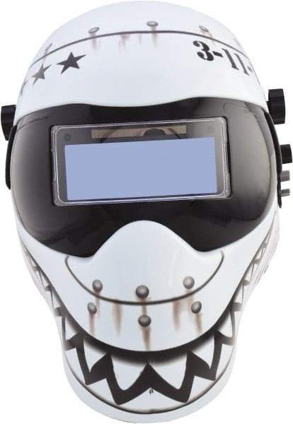 Save Phace - 4-1/4" Window Width x 2" Window Height, 4, 9 to 13 Shade Auto-Darkening Lens, Fixed Front Welding Helmet - Black/White, Nylon Green Lens - Industrial Tool & Supply