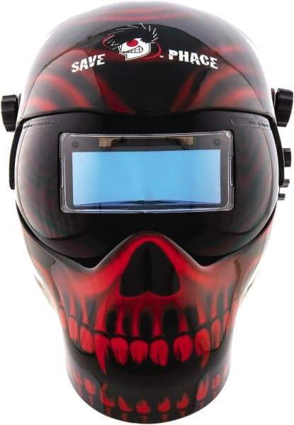 Save Phace - 3.74" Window Width x 1.38" Window Height, 4, 9 to 13 Shade Auto-Darkening Lens, Fixed Front Welding Helmet - Black/Red, Nylon Green Lens - Industrial Tool & Supply