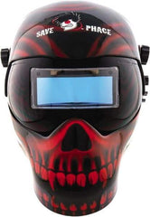 Save Phace - 3.74" Window Width x 1.38" Window Height, 4, 9 to 13 Shade Auto-Darkening Lens, Fixed Front Welding Helmet - Black/Red, Nylon Green Lens - Industrial Tool & Supply