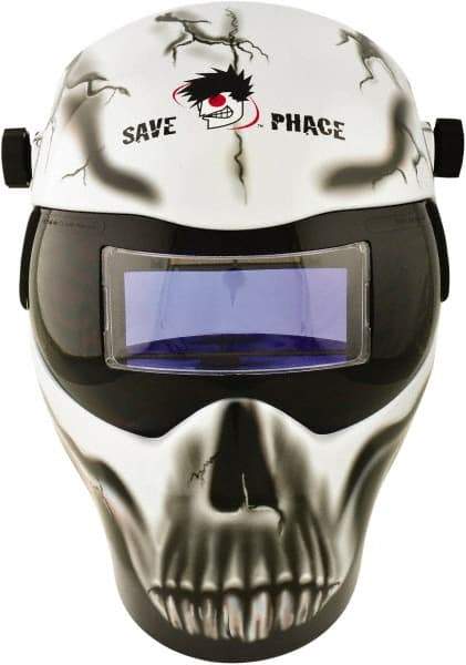 Save Phace - 3.62" Window Width x 1.42" Window Height, 3 to 10 Shade Auto-Darkening Lens, Fixed Front Welding Helmet - Black/White/Gray, Nylon Green Lens - Industrial Tool & Supply
