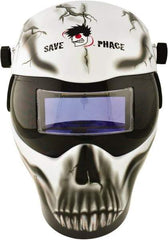 Save Phace - 3.62" Window Width x 1.42" Window Height, 3 to 10 Shade Auto-Darkening Lens, Fixed Front Welding Helmet - Black/White/Gray, Nylon Green Lens - Industrial Tool & Supply