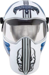 Save Phace - 11" Window Width x 3-3/4" Window Height, 10 Shade Fixed Shade Lens, Fixed Front Welding Helmet - White/Blue/Grey, Nylon Green Lens - Industrial Tool & Supply