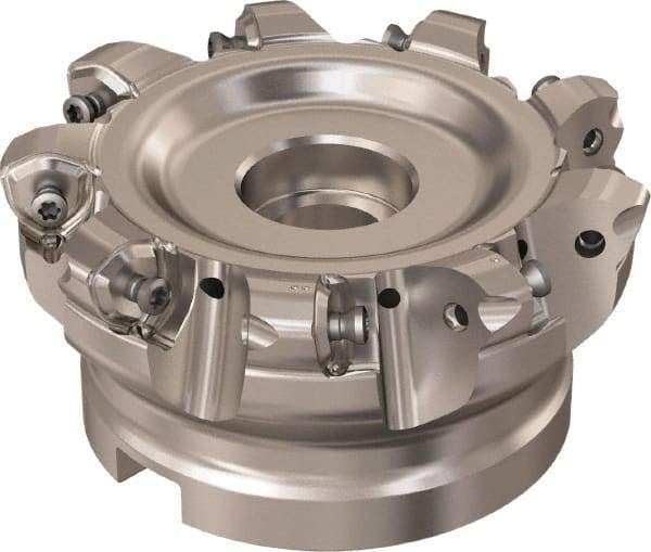 Seco - 9 Inserts, 85.6mm Cutter Diam, 1.8mm Max Depth of Cut, Indexable High-Feed Face Mill - 32mm Arbor Hole Diam, 14.4mm Keyway Width, 50mm High, R220.21 Toolholder, 218.21-230 Inserts, Series High Feed 6 - Industrial Tool & Supply