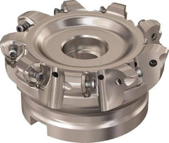 Seco - 9 Inserts, 85.6mm Cutter Diam, 1.8mm Max Depth of Cut, Indexable High-Feed Face Mill - 32mm Arbor Hole Diam, 14.4mm Keyway Width, 50mm High, R220.21 Toolholder, 218.21-230 Inserts, Series High Feed 6 - Industrial Tool & Supply