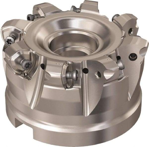 Seco - 8 Inserts, 69.6mm Cutter Diam, 1.8mm Max Depth of Cut, Indexable High-Feed Face Mill - 32mm Arbor Hole Diam, 14.4mm Keyway Width, 50mm High, R220.21 Toolholder, 218.21-230 Inserts, Series High Feed 6 - Industrial Tool & Supply