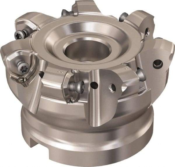 Seco - 7 Inserts, 65.6mm Cutter Diam, 1.8mm Max Depth of Cut, Indexable High-Feed Face Mill - 27mm Arbor Hole Diam, 12.4mm Keyway Width, 50mm High, R220.21 Toolholder, 218.21-230 Inserts, Series High Feed 6 - Industrial Tool & Supply