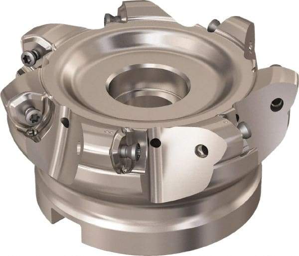 Seco - 7 Inserts, 85.6mm Cutter Diam, 1.8mm Max Depth of Cut, Indexable High-Feed Face Mill - 32mm Arbor Hole Diam, 14.4mm Keyway Width, 50mm High, R220.21 Toolholder, 218.21-230 Inserts, Series High Feed 6 - Industrial Tool & Supply