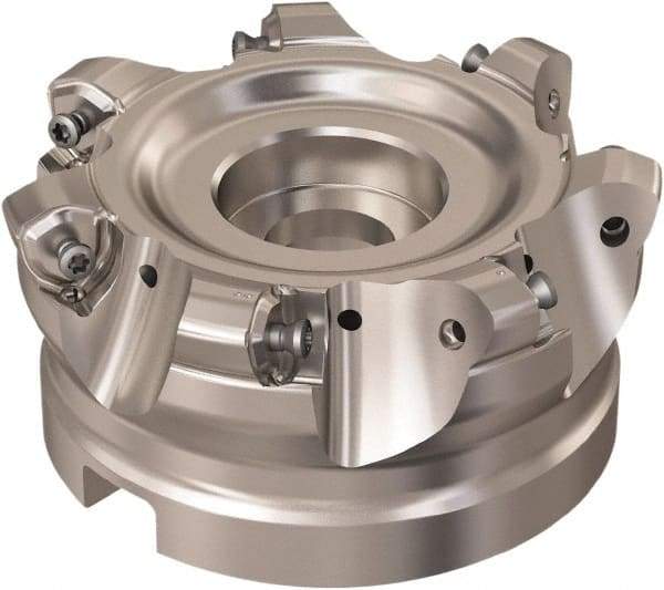 Seco - 7 Inserts, 87.2mm Cutter Diam, 1.8mm Max Depth of Cut, Indexable High-Feed Face Mill - 1-1/2" Arbor Hole Diam, 16mm Keyway Width, 50mm High, R220.21 Toolholder, 218.21-230 Inserts, Series High Feed 6 - Industrial Tool & Supply