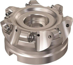 Seco - 7 Inserts, 87.2mm Cutter Diam, 1.8mm Max Depth of Cut, Indexable High-Feed Face Mill - 1-1/2" Arbor Hole Diam, 16mm Keyway Width, 50mm High, R220.21 Toolholder, 218.21-230 Inserts, Series High Feed 6 - Industrial Tool & Supply