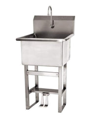 SANI-LAV - 24" Long x 24" Wide Inside, 1 Compartment, Grade 304 Stainless Steel Utility Sink Manual Faucet - 14 Gauge, 27" Long x 27-1/2" Wide x 48" High Outside, 12" Deep - Industrial Tool & Supply