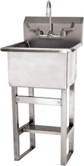 SANI-LAV - 18" Long x 18" Wide Inside, 1 Compartment, Grade 304 Stainless Steel Utility Sink Manual Faucet - 14 Gauge, 21" Long x 20-1/2" Wide x 48" High Outside, 12" Deep - Industrial Tool & Supply