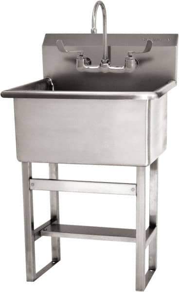 SANI-LAV - 22" Long x 16" Wide Inside, 1 Compartment, Grade 304 Stainless Steel Hand Sink Floor Mount Manual Faucet - 14 Gauge, 25" Long x 19-1/2" Wide x 46-1/2" High Outside, 10-1/2" Deep - Industrial Tool & Supply
