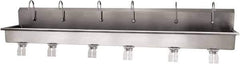 SANI-LAV - 117" Long x 16-1/2" Wide Inside, 1 Compartment, Grade 304 Stainless Steel (6) Person Wash-Station with Double Foot Valves - 16 Gauge, 120" Long x 20" Wide x 18" High Outside, 8" Deep - Industrial Tool & Supply