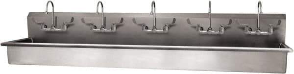 SANI-LAV - 97" Long x 16-1/2" Wide Inside, 1 Compartment, Grade 304 Stainless Steel (5) Person Wash-Station with Manual Faucet - 16 Gauge, 100" Long x 20" Wide x 18" High Outside, 8" Deep - Industrial Tool & Supply