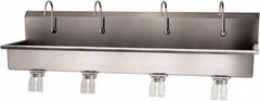 SANI-LAV - 77" Long x 16-1/2" Wide Inside, 1 Compartment, Grade 304 Stainless Steel (4) Person Wash-Station with Double Foot Valves - 16 Gauge, 80" Long x 20" Wide x 18" High Outside, 8" Deep - Industrial Tool & Supply